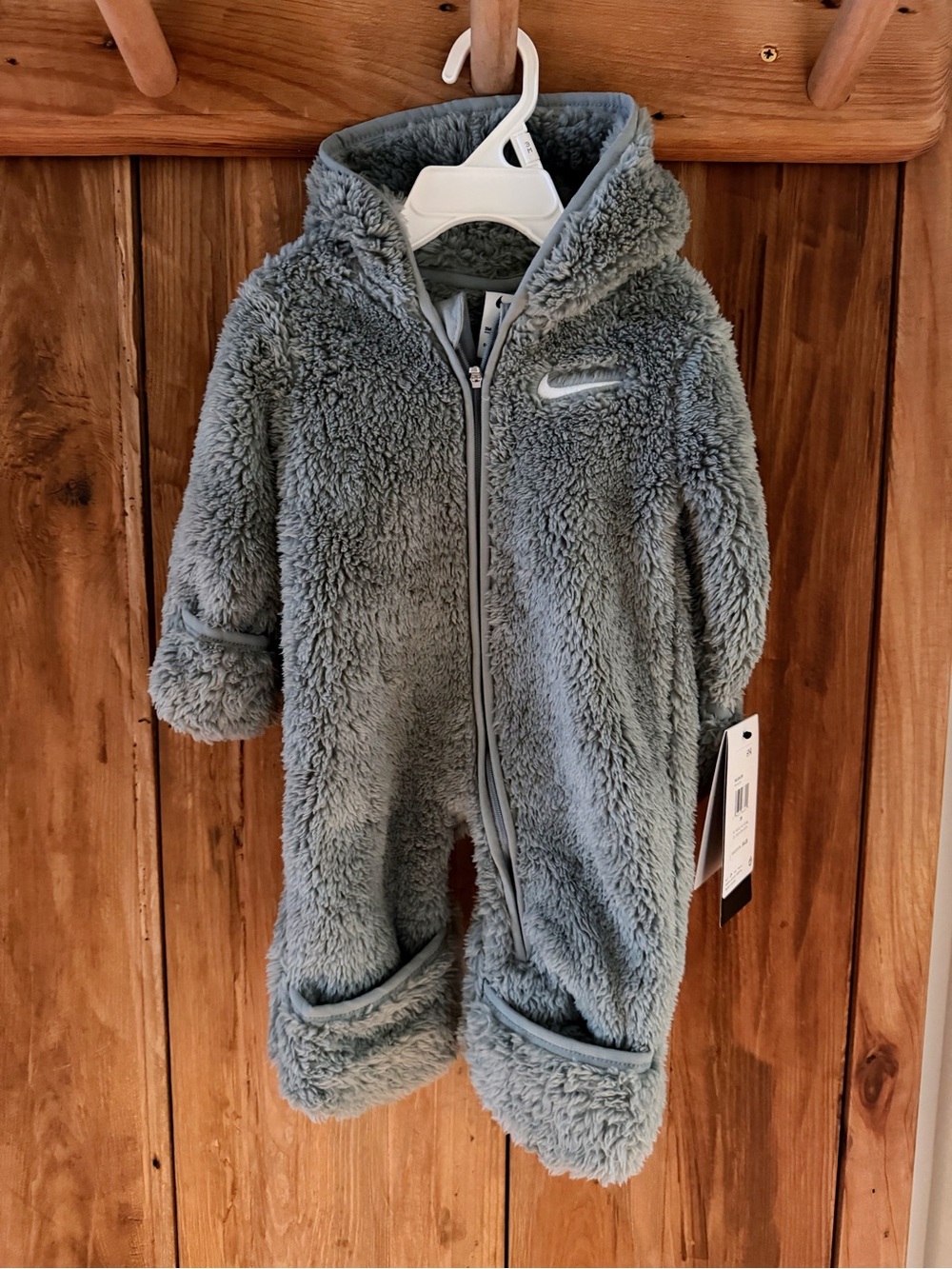 Nike Gray Plush Baby Hooded One-Piece Footie